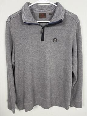 Louis Feraud Paris Men's Gray 1/4 Zip Sweater Glen Plaid Collar Size M‎